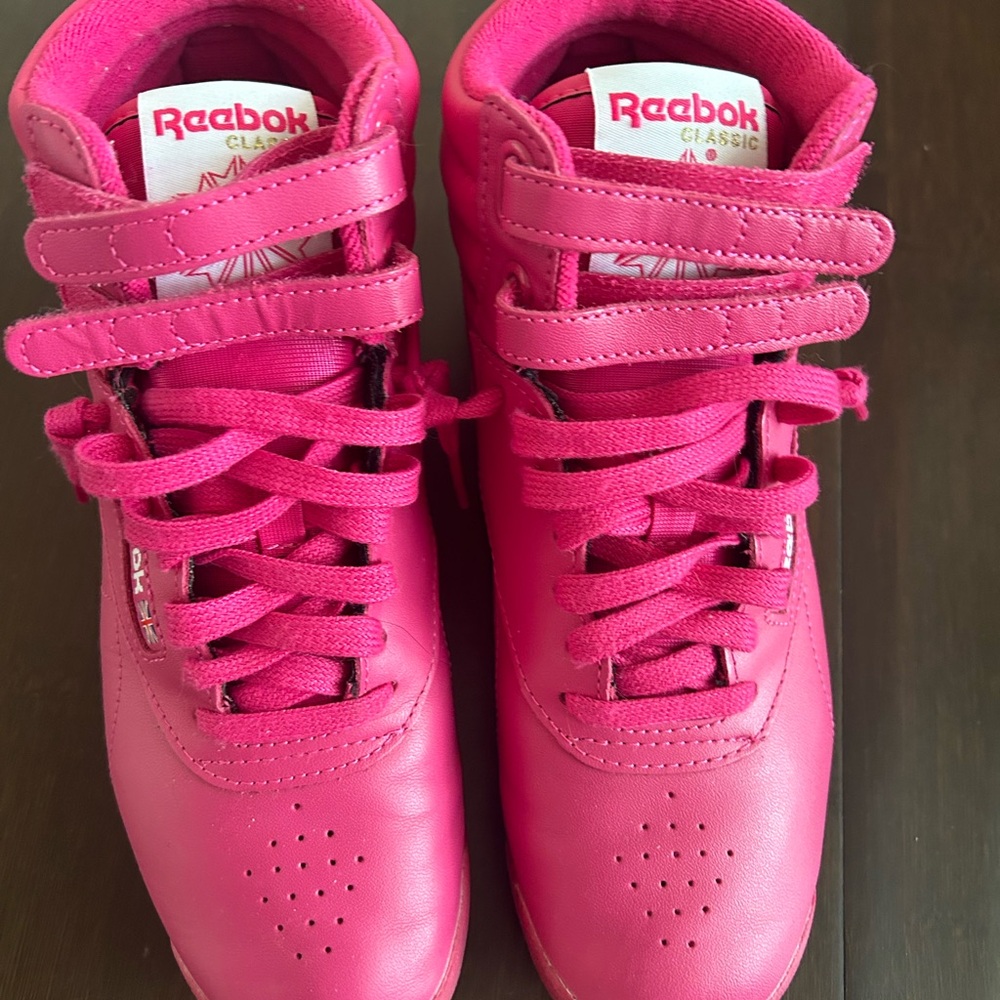 Barely used Reebok Freestyle Hi in HOT PINK!
